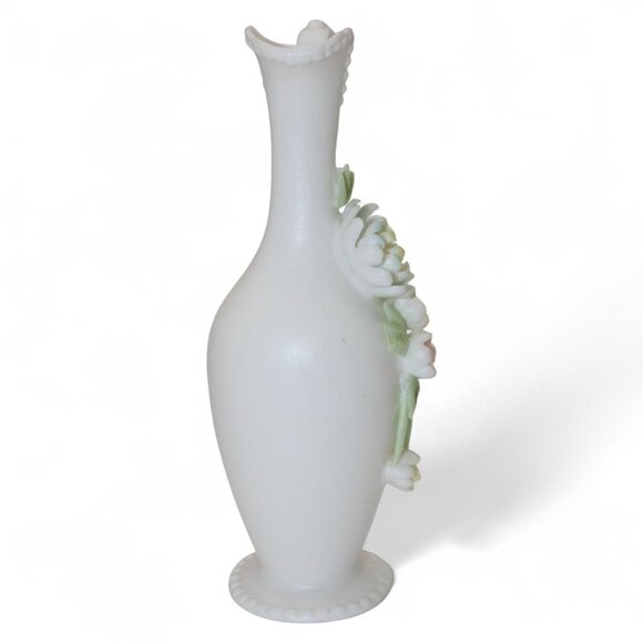 Vintage Ardalt Japan Verithin White Ceramic Vase With Pastel Floral Design & Orn - Picture 4 of 7